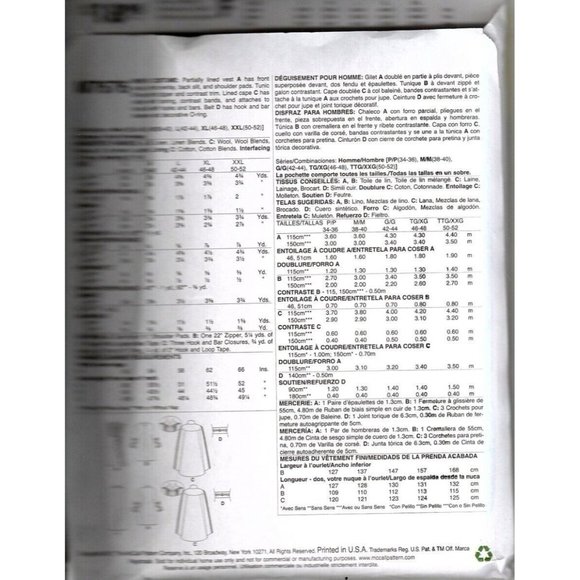 McCalls M7676 Mens Costume Assassin Cosplay Size S - XXL Uncut Sewing Pattern - Picture 2 of 2